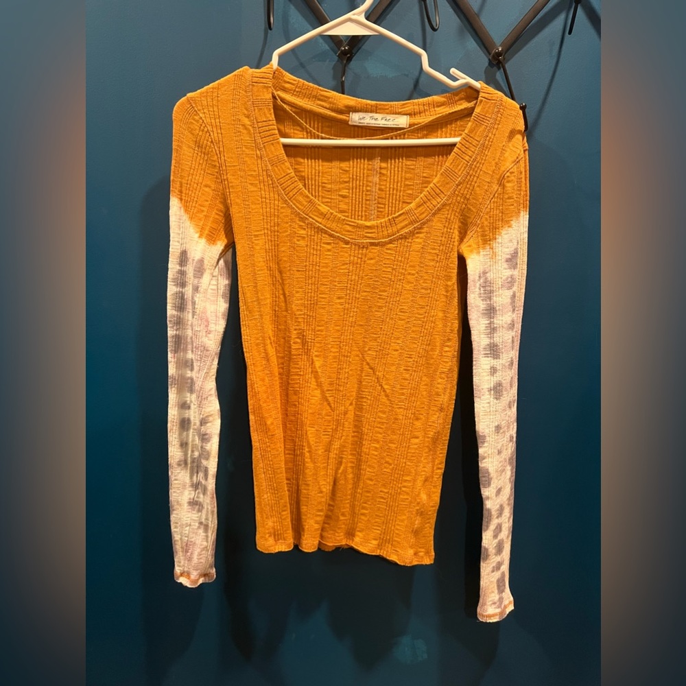 Free People Mustard Yellow Tie Dye Sleeve Thermal